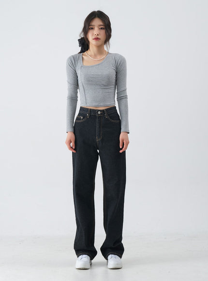 Charcoal Black Long Denim Pants OM6