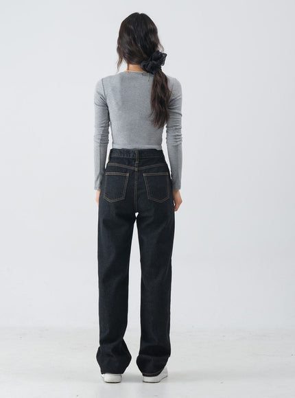 Charcoal Black Long Denim Pants OM6