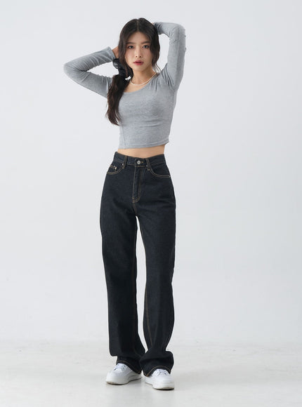 Charcoal Black Long Denim Pants OM6