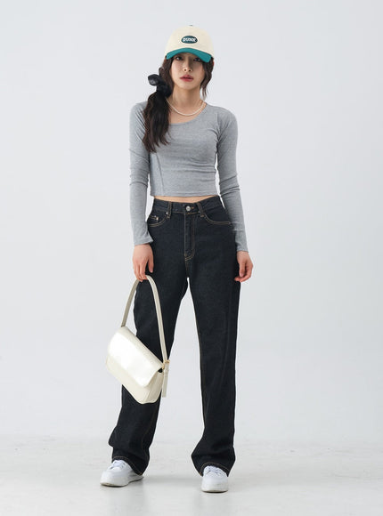 Charcoal Black Long Denim Pants OM6