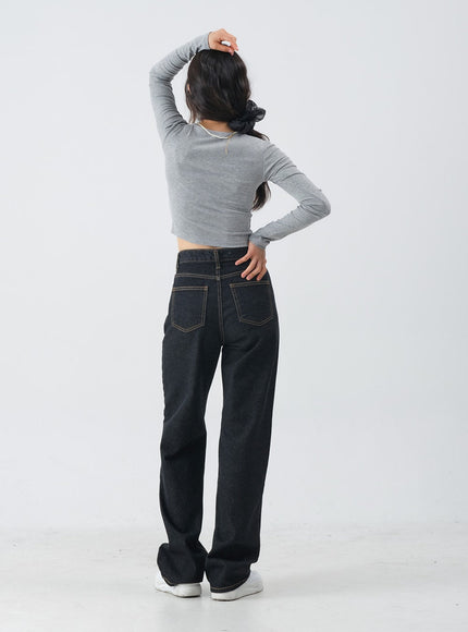 Charcoal Black Long Denim Pants OM6
