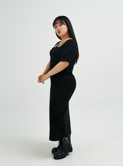 Plus Square Neck V Strap Maxi Dress IY24