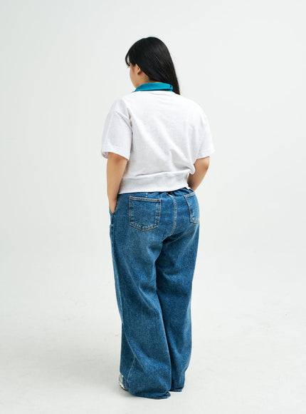 Plus Pintuck Wide Leg Denim Pants IY24