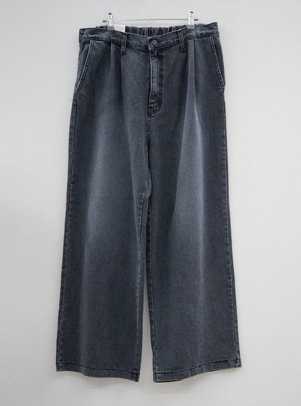 Plus Pintuck Wide Leg Denim Pants IY24