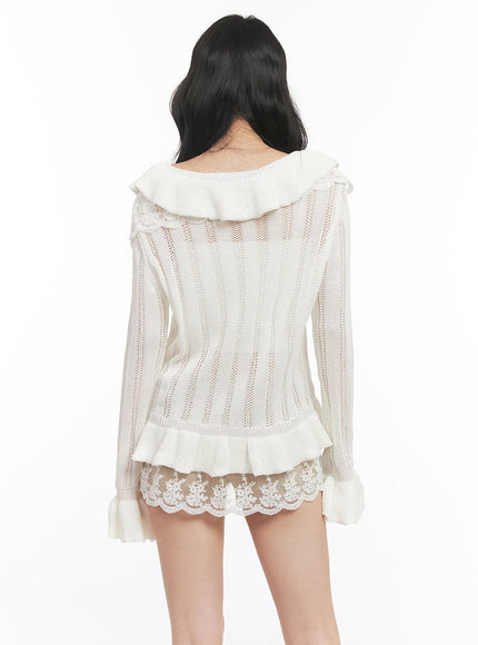 Frill Lace V-Neck Knit Cardigan CF513