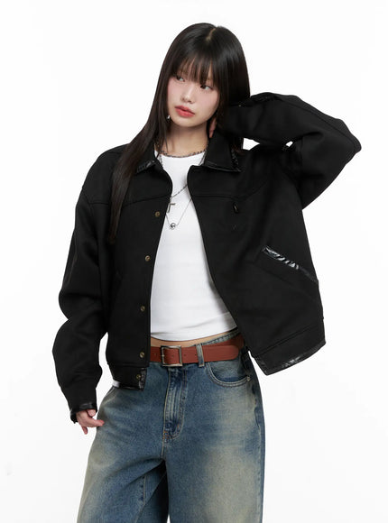 western-suede-collared-jacket-cg518 / Black