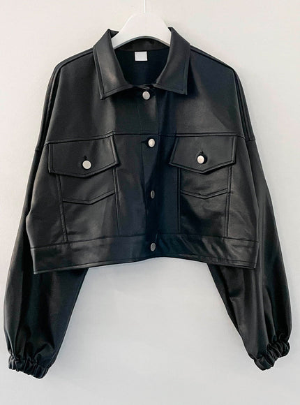 Faux Leather Cropped Jacket