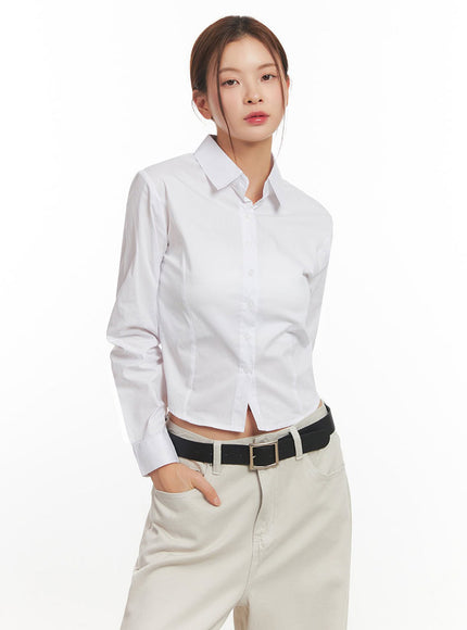 Slim-Fit Cropped Collared Button-Up Shirt IM513