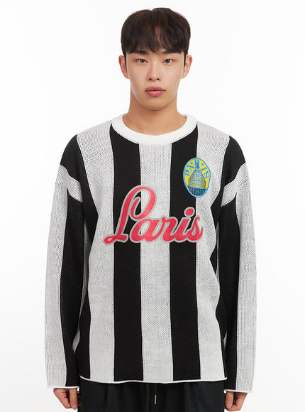 Men's Striped Oversized Graphic Sweater IF521