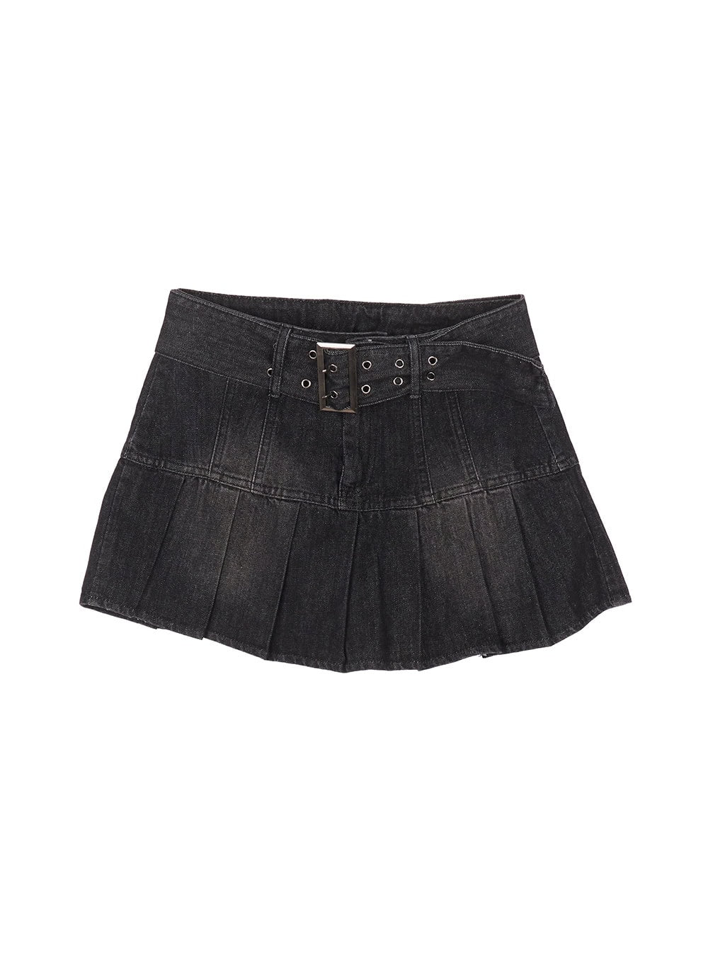Pleated Denim Buckle Mini Skirt IY502