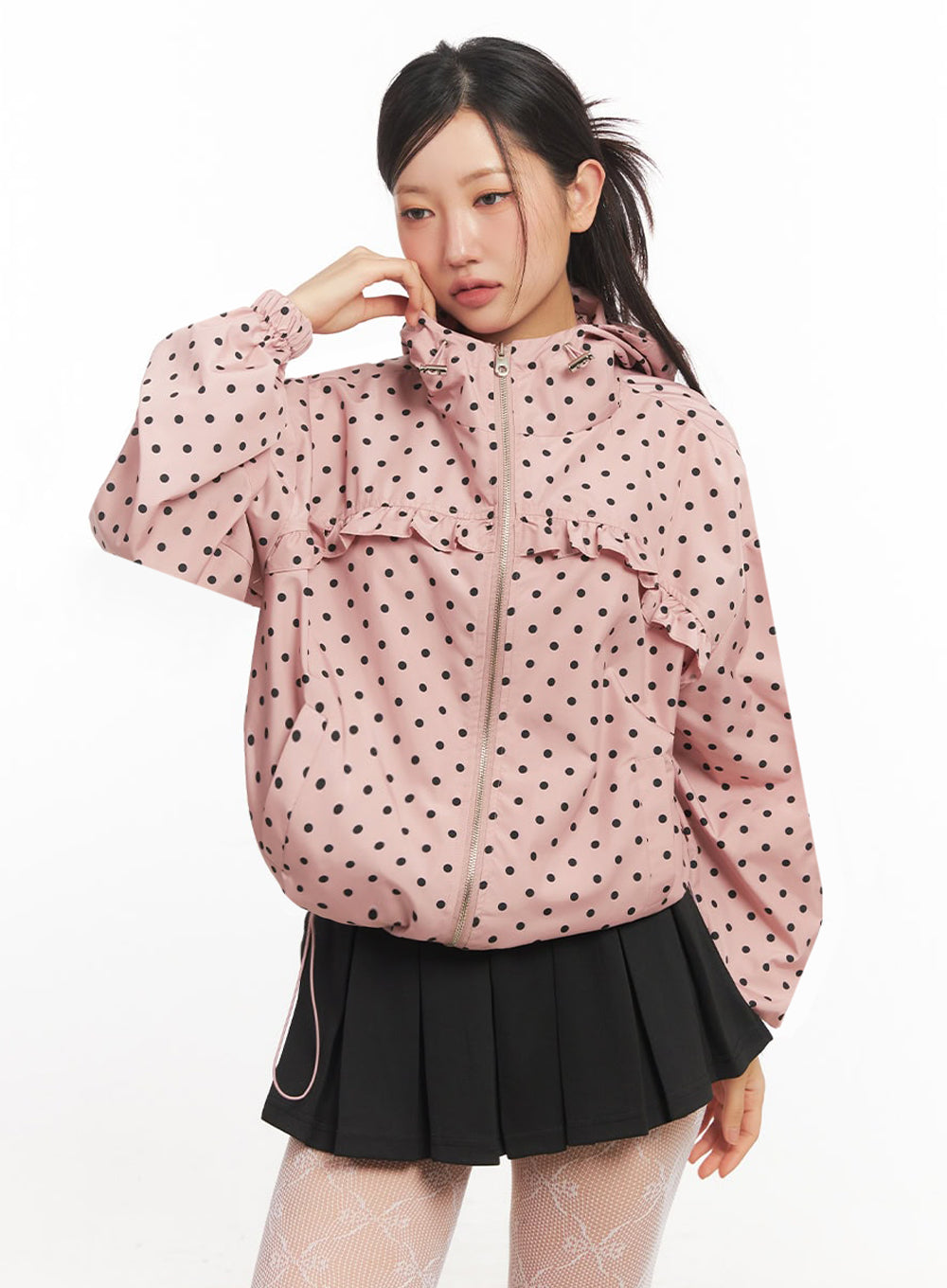 polka-dot-hooded-nylon-jacket-ia525