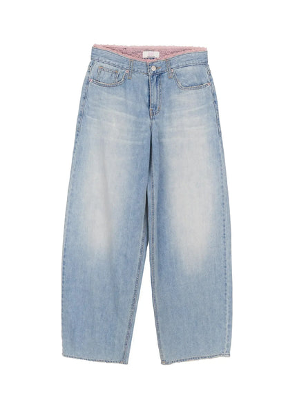 Yoko Lace Layered Wide Leg Jeans IY504