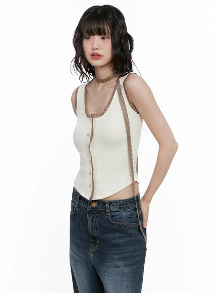 Embroidered Lace Trim Tank Top IL531