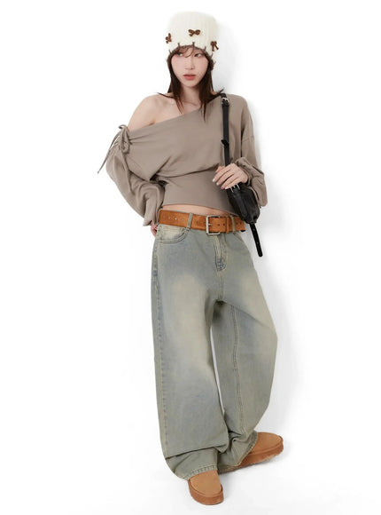 Off-Shoulder Knit Sweatshirt IJ521