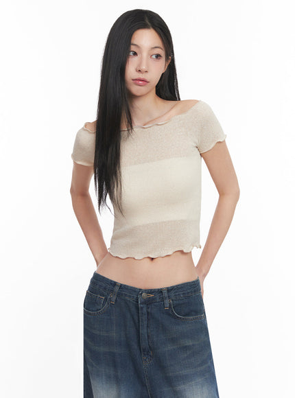 Sheer Frill Off-Shoulder Crop Top IY516