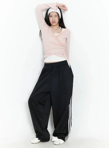 Lace Trim V-Neck Wrap Top IM506