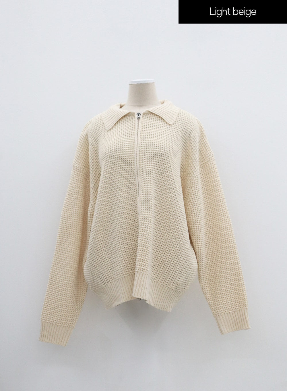 Plus Waffle Pattern Collared Two Way Zip-Up Knit