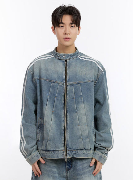 Men's Denim Zip-Up Track Jacket IF528