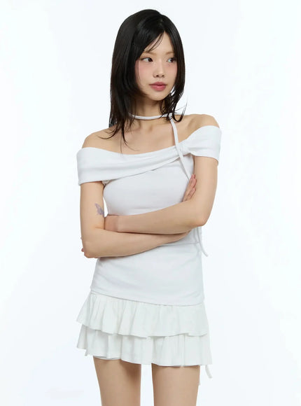 ribbon-off-shoulder-tee-with-scarf-set-iu524
