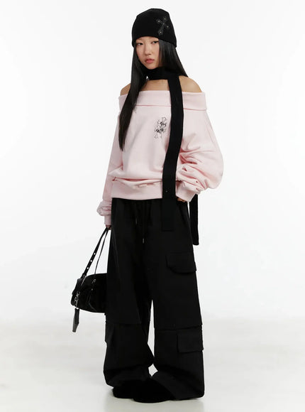 Off-Shoulder Graphic Sweatshirt ID525