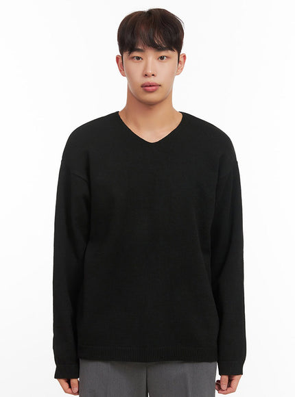 Men's Essential Black V-Neck Sweater IF517