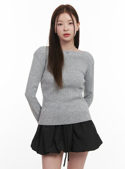 Elegant Boat-Neck Knit Sweater IJ530