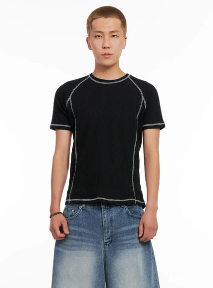 mens-waffle-knit-slim-fit-t-shirt-il518 / Black