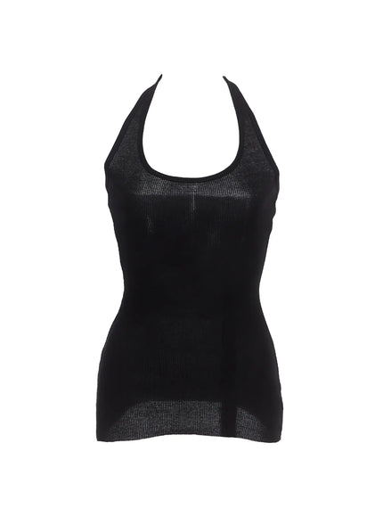 ribbed-long-halter-tank-ic503 / Black
