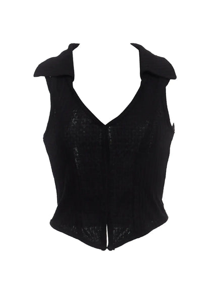 waffle-collar-sleeveless-top-ic503 / Black