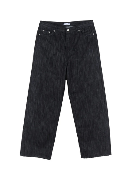 mens-no-fade-wide-leg-denim-jeans-il515 / Black