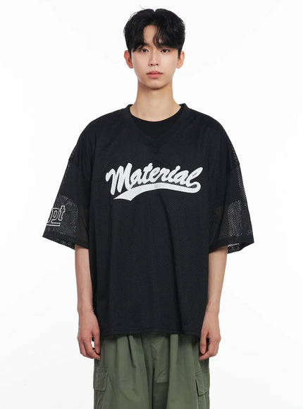 mens-embroidered-mesh-graphic-tee-iu526 / Black