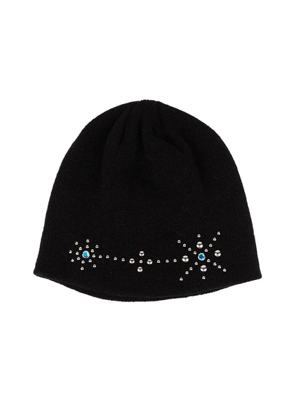 mens-floral-stud-beanie-il515 / Black