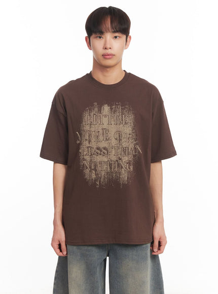 mens-round-neck-graphic-shirt-ia521 / Brown
