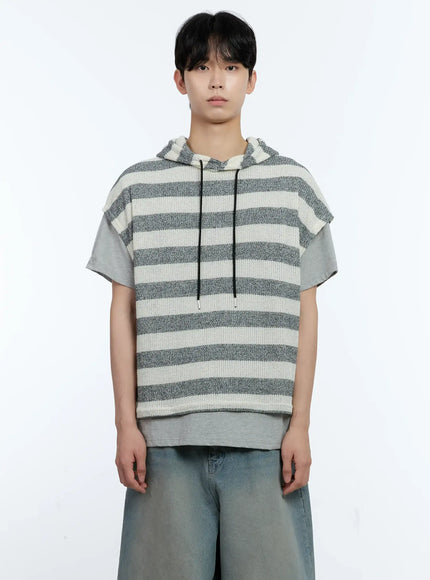 Men's Striped Short-Sleeve Hoodie IG501