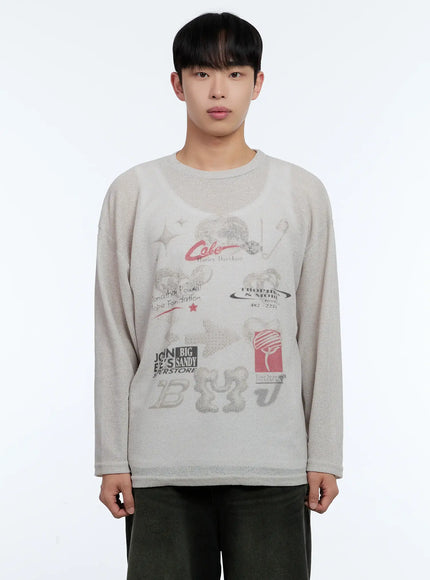 mens-graphic-linen-long-sleeve-tee-il515 / Light beige