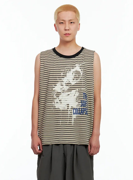 mens-striped-sleeveless-tee-il511 / Light beige