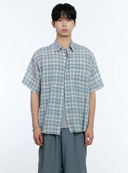 mens-checkered-button-up-shirt-ig501 / Light blue