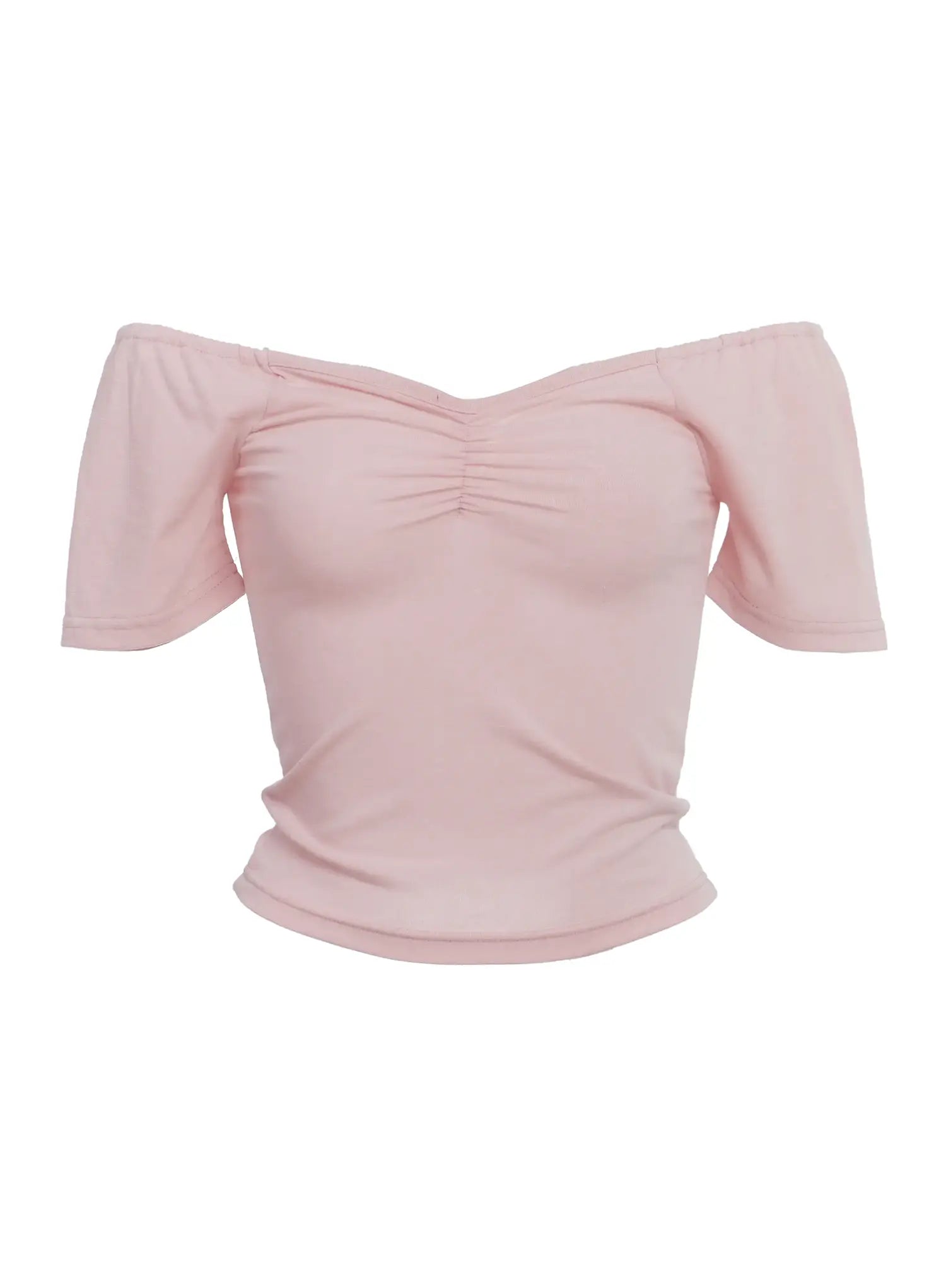 off-shoulder-shirred-tee-ic503 / Pink