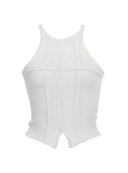 ribbed-halter-cut-out-tank-ic503 / White