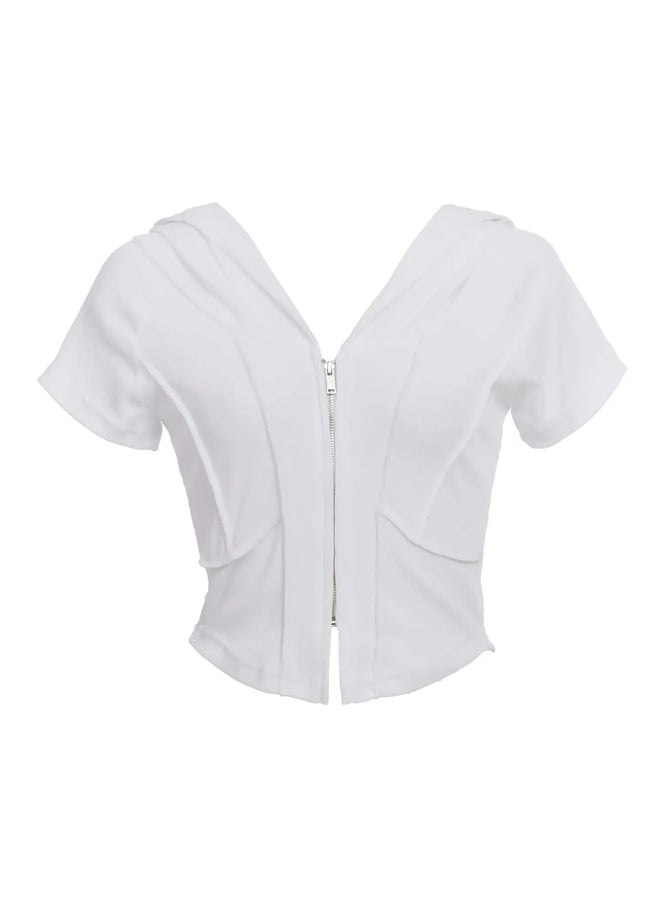 zip-up-cropped-hoodie-tee-ic503 / White