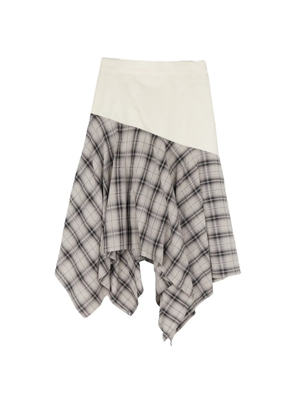 Plaid Layered Asymmetric Skirt F516
