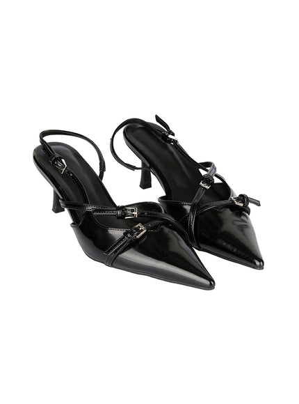 Buckle Faux-Leather Pointed-Toe Heels IF510