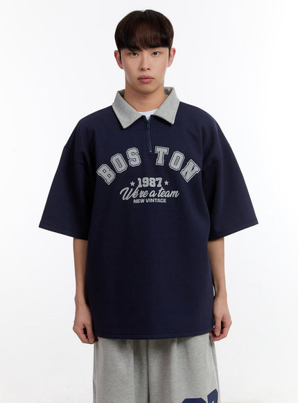 Men's Oversized Half-Zip Collared Sweatshirt IA504