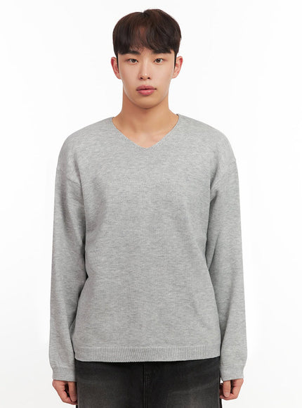 Men's Essential Gray V-Neck Sweater IF517