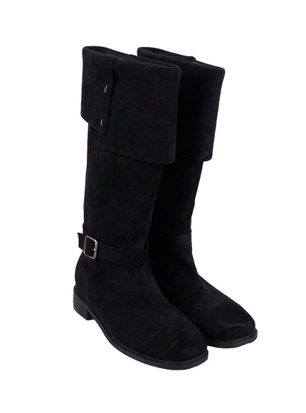 Buckle-Strap Faux Leather Long Boots ID431