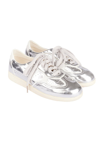 Silver Faux Leather Sneakers IM514