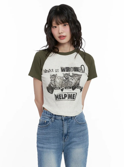 Cat Graphic Raglan Tee IL531