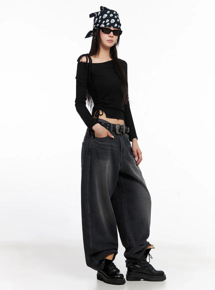 Asymmetric Off-Shoulder Long Sleeve Top IS515
