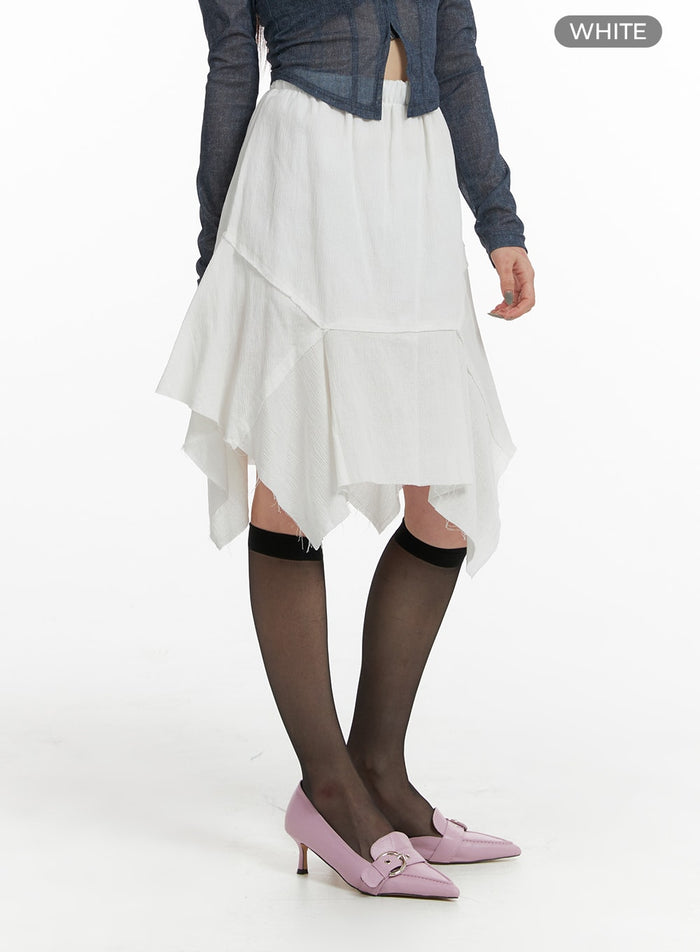 asymmetrical-flare-midi-skirt-if423 / White
