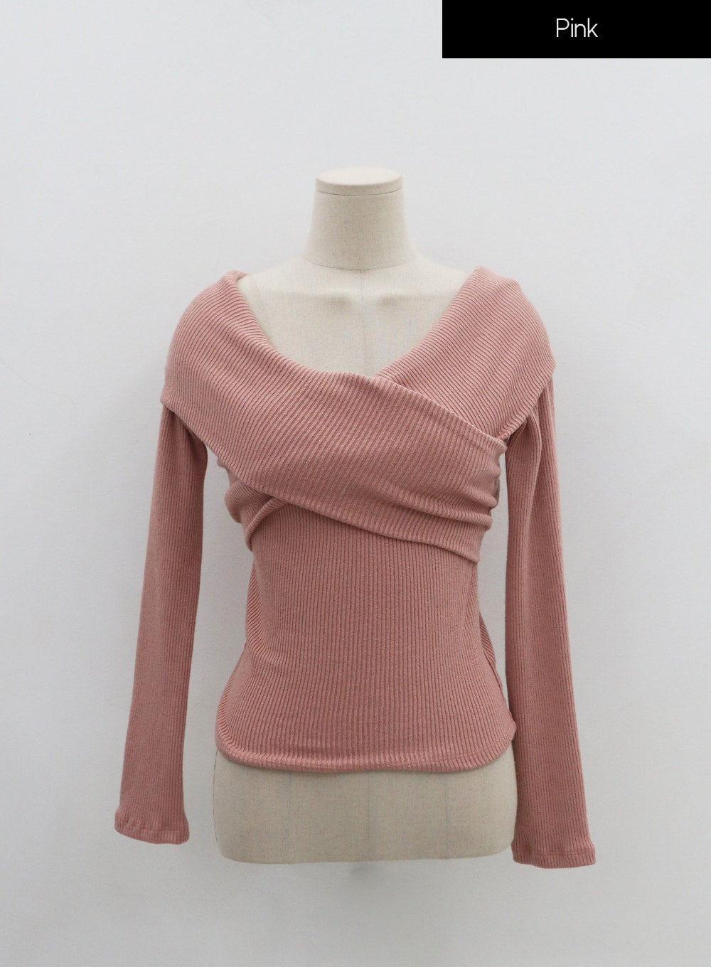 Off-Shoulder Cross Knit Long Sleeve T-Shirt IN07